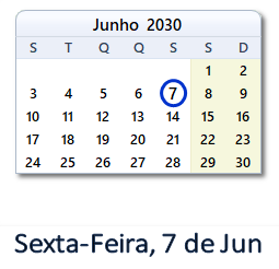 7 Junho 2030 calendario