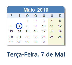 7 Maio 2019 calendario