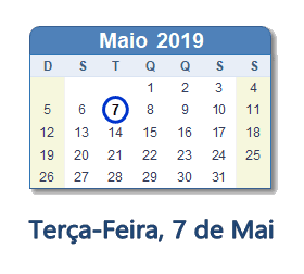 7 Maio 2019 calendario