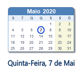 7 Maio 2020 calendario