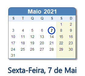 7 Maio 2021 calendario