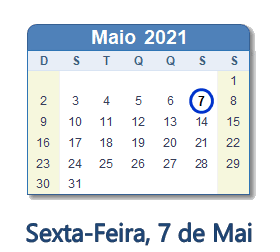 7 Maio 2021 calendario