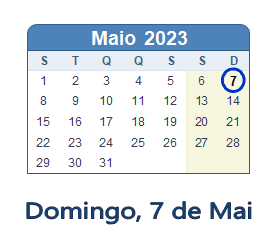 7 Maio 2023 calendario