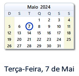 7 Maio 2024 calendario