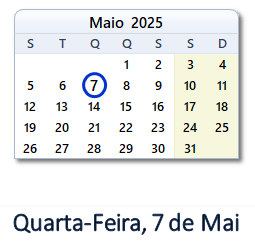 7 Maio 2025 calendario