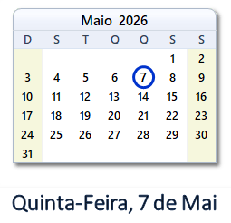 7 Maio 2026 calendario