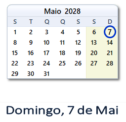 7 Maio 2028 calendario