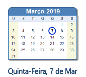 7 Março 2019 calendario
