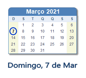 7 Março 2021 calendario
