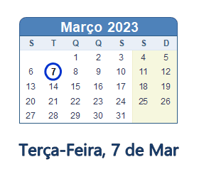 7 Março 2023 calendario