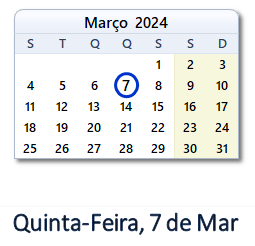 7 Março 2024 calendario