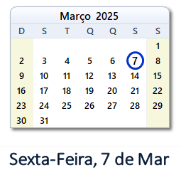 7 Março 2025 calendario