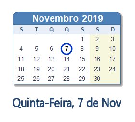 7 Novembro 2019 calendario