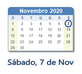 7 Novembro 2020 calendario