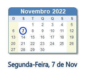 7 Novembro 2022 calendario