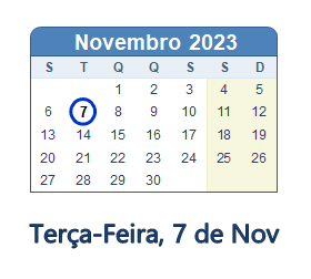 7 Novembro 2023 calendario