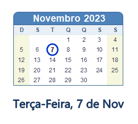 7 Novembro 2023 calendario