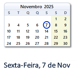 7 Novembro 2025 calendario