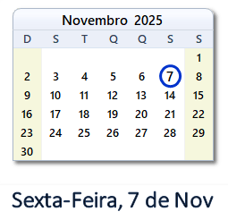 7 Novembro 2025 calendario
