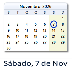 7 Novembro 2026 calendario