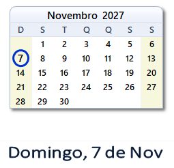 7 Novembro 2027 calendario