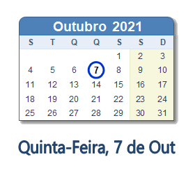 7 Outubro 2021 calendario