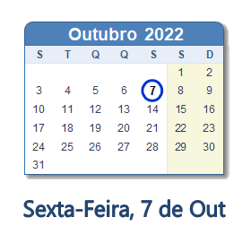 7 Outubro 2022 calendario