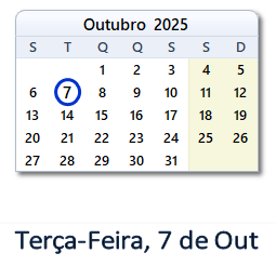 7 Outubro 2025 calendario