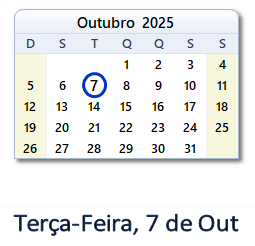 7 Outubro 2025 calendario