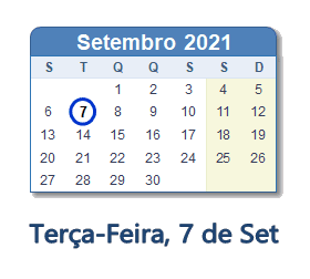 7 Setembro 2021 calendario