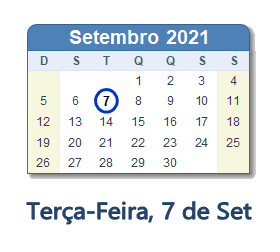 7 Setembro 2021 calendario
