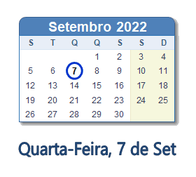 7 Setembro 2022 calendario
