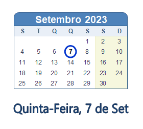 7 Setembro 2023 calendario