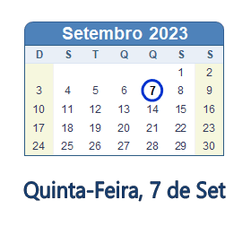 7 Setembro 2023 calendario