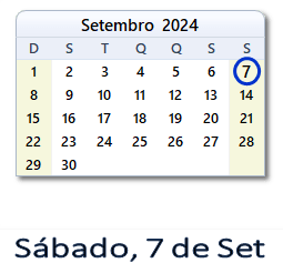 7 Setembro 2024 calendario