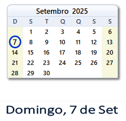 7 Setembro 2025 calendario