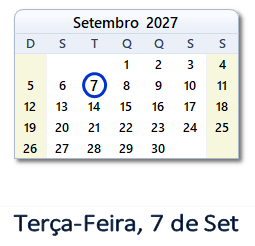 7 Setembro 2027 calendario
