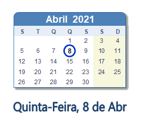 8 Abril 2021 calendario