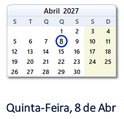 8 Abril 2027 calendario