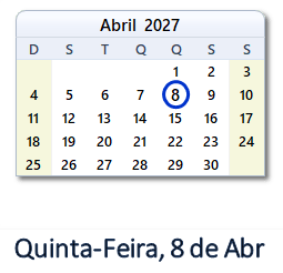 8 Abril 2027 calendario