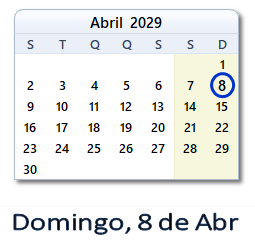 8 Abril 2029 calendario