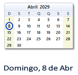 8 Abril 2029 calendario
