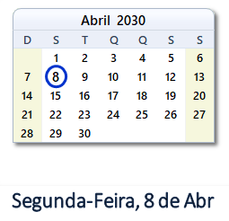 8 Abril 2030 calendario