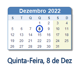 8 Dezembro 2022 calendario