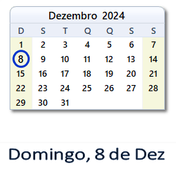 8 Dezembro 2024 calendario