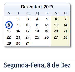8 Dezembro 2025 calendario