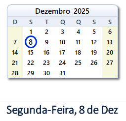 8 Dezembro 2025 calendario