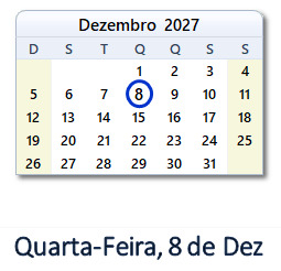 8 Dezembro 2027 calendario