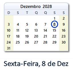 8 Dezembro 2028 calendario