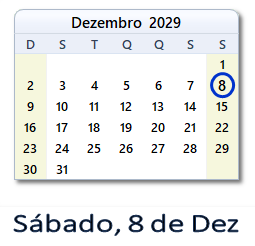 8 Dezembro 2029 calendario